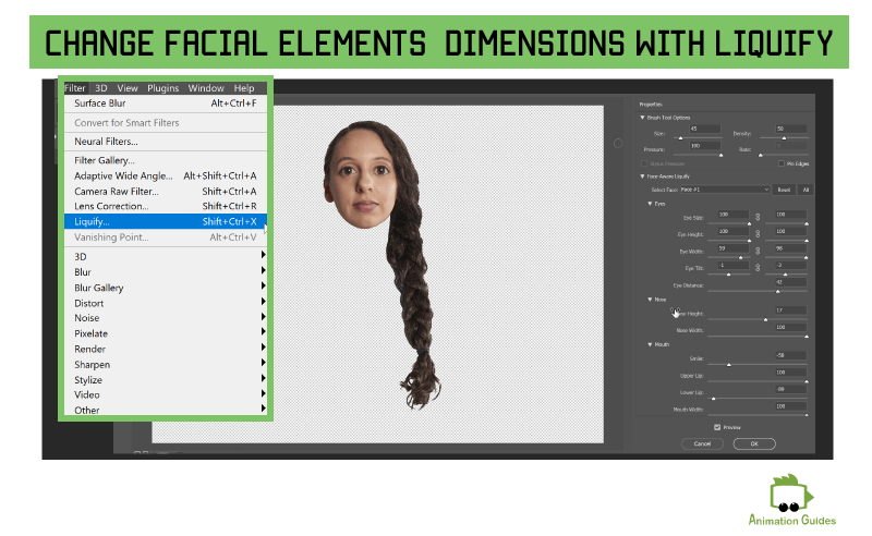 change facial elements using liquify filter