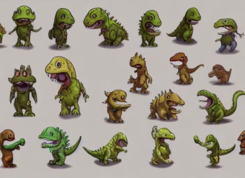 character sprite sheet {cute dinosaur }, digital illustration, 4k, hyper detailed, cinematic