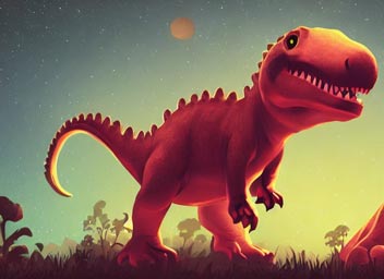 digital illustration {cute dinosaur },4k, detailed, cinematic, vivid colors, night time, moon light
