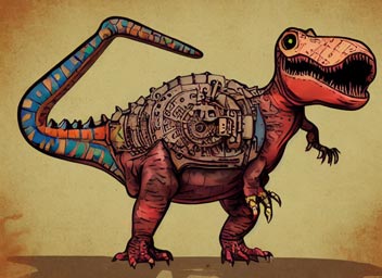 pop art, steampunk {cute dinosaur }, digital illustration, 4k, hyper detailed, vivid colors, cinematic ​