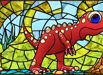 stained glass illustration {cute dinosaur },4k, hyper detailed, cinematic, vivid colors ,