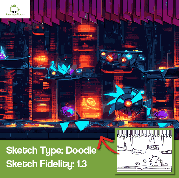 futuristic game level from sketch generation using high fidelity values