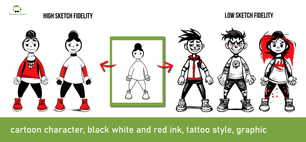 high fidelity vs low fidelity tatoo style sketch to image ai generation