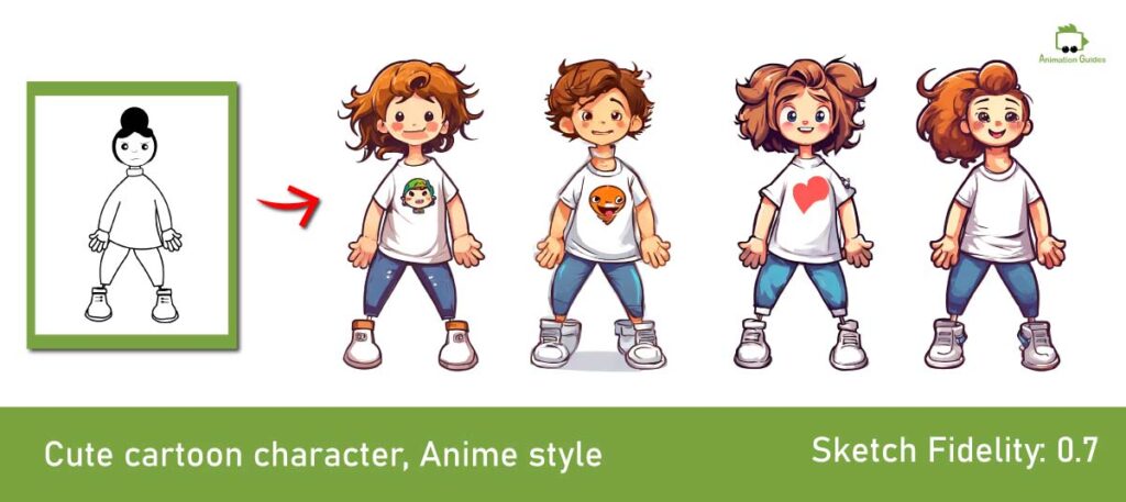 low fidelity anime style from basic sketch to detailed character