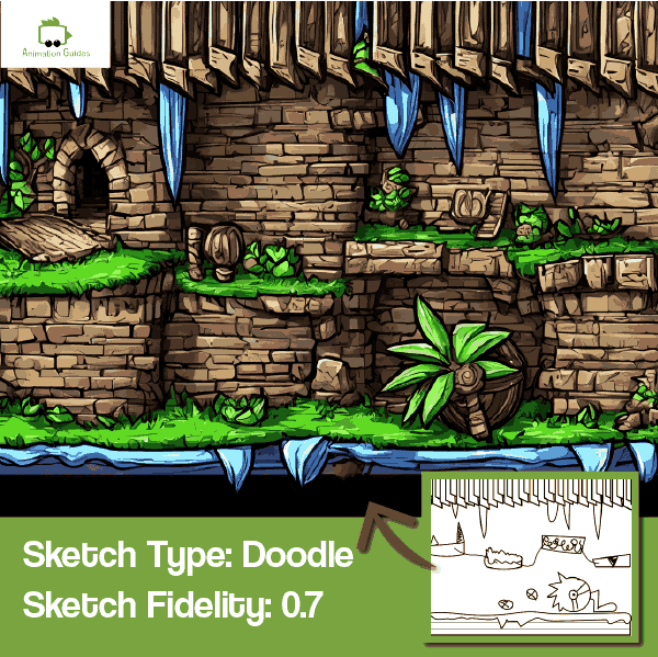 medieval style 2d game level generation from a doodle sketch in photoshop