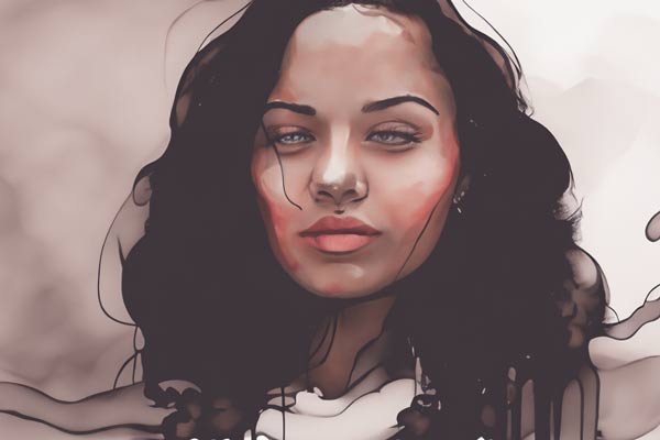 female closeup ink painting photoshop ai generaed photo filter 60% option 01
