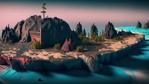 landscape clay in vibrant colors photoshop ai generaed photo filter 60% option 01