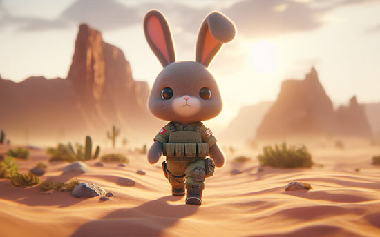 cartoon soldier rabbit bing ai image generation