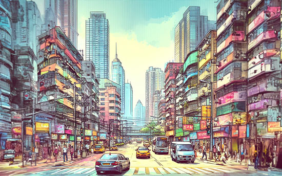 city illustration bing image generation