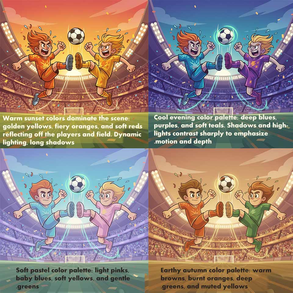 colors themes prompts for ai generations examples of different looks