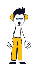 ethan puppet with headphones and glasses thinking