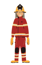 fireman puppet red uniform says hi
