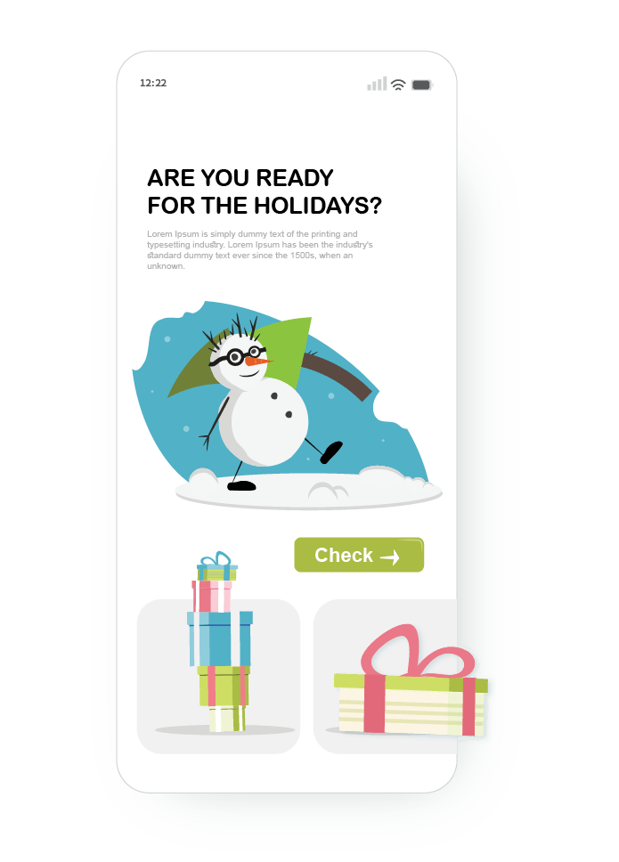 holidays ready mobile ui snowman illustrations free pack
