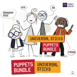 4 puppets bundle universal stick grandma rose grandpa frank bo and aya