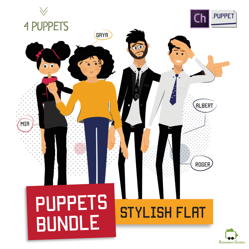 stylish flat four puppets bundle gaya albert roger and mia adobe character animator