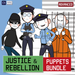 justice and rebellion puppet bundle with policeman policewoman robber and prisoner