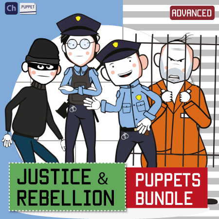 justice and rebellion puppet bundle with policeman policewoman robber and prisoner