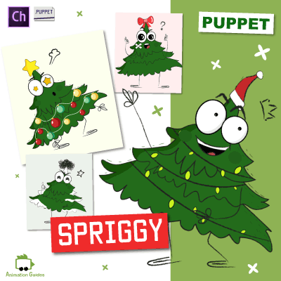 spriggy customizable advanced cartoon christmas tree puppet for adobe character animator